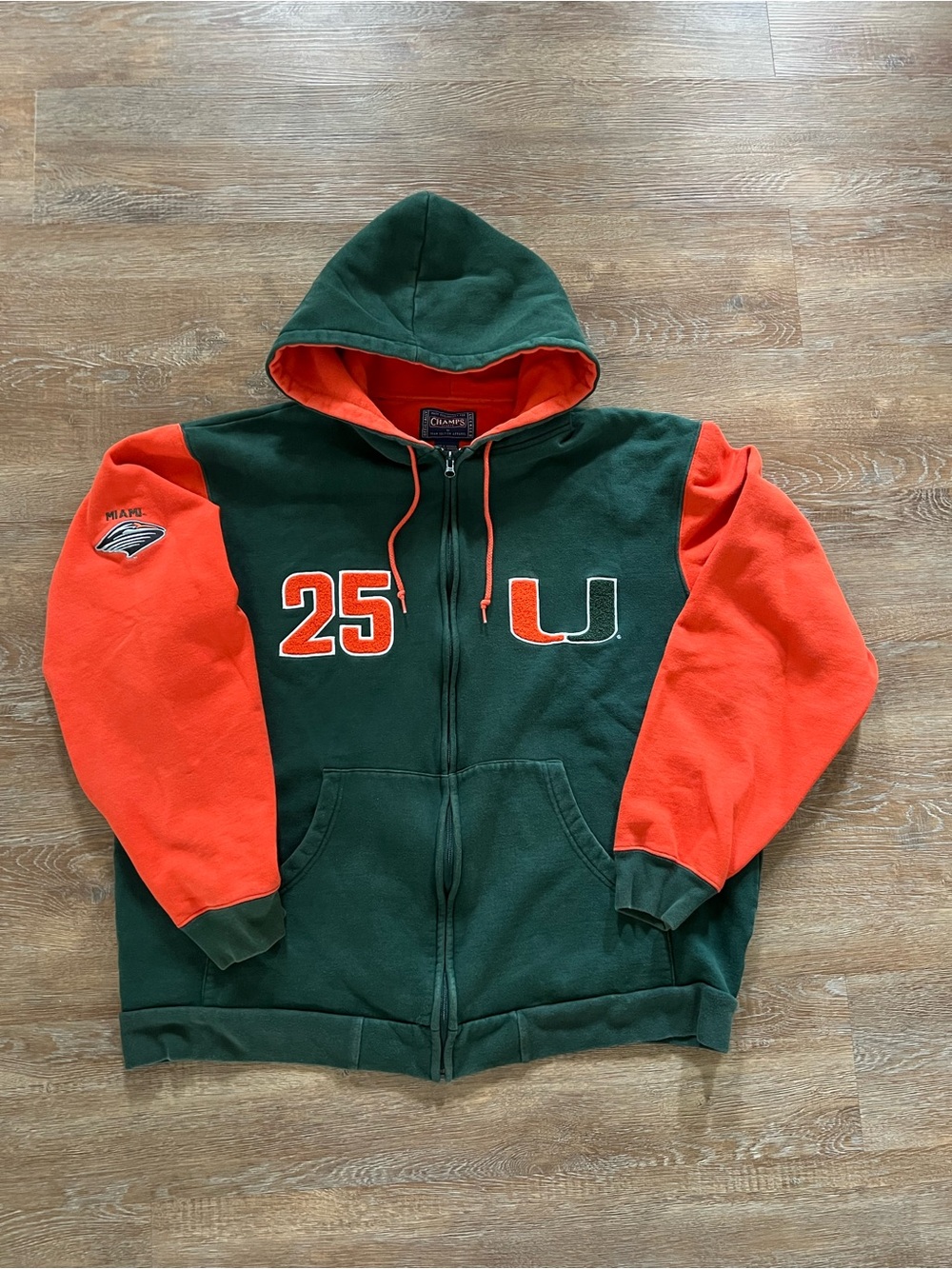 Champs Sports Miami Hurricanes 25 Hoodie | Green Orange | 2XL | Y2K